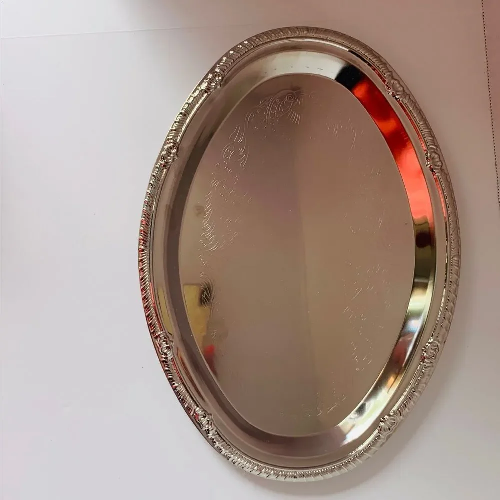 Tin oval‎ serving tray silver looking